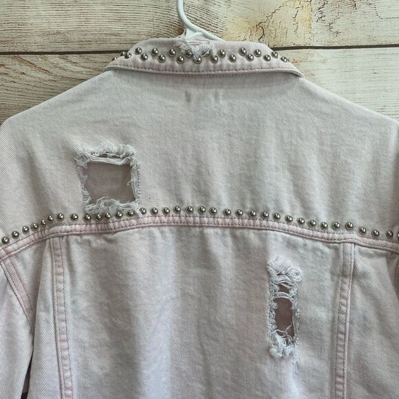 POL DISTRESSED AND STUDDED JEAN JACKET IN PINK - Picture 10 of 14